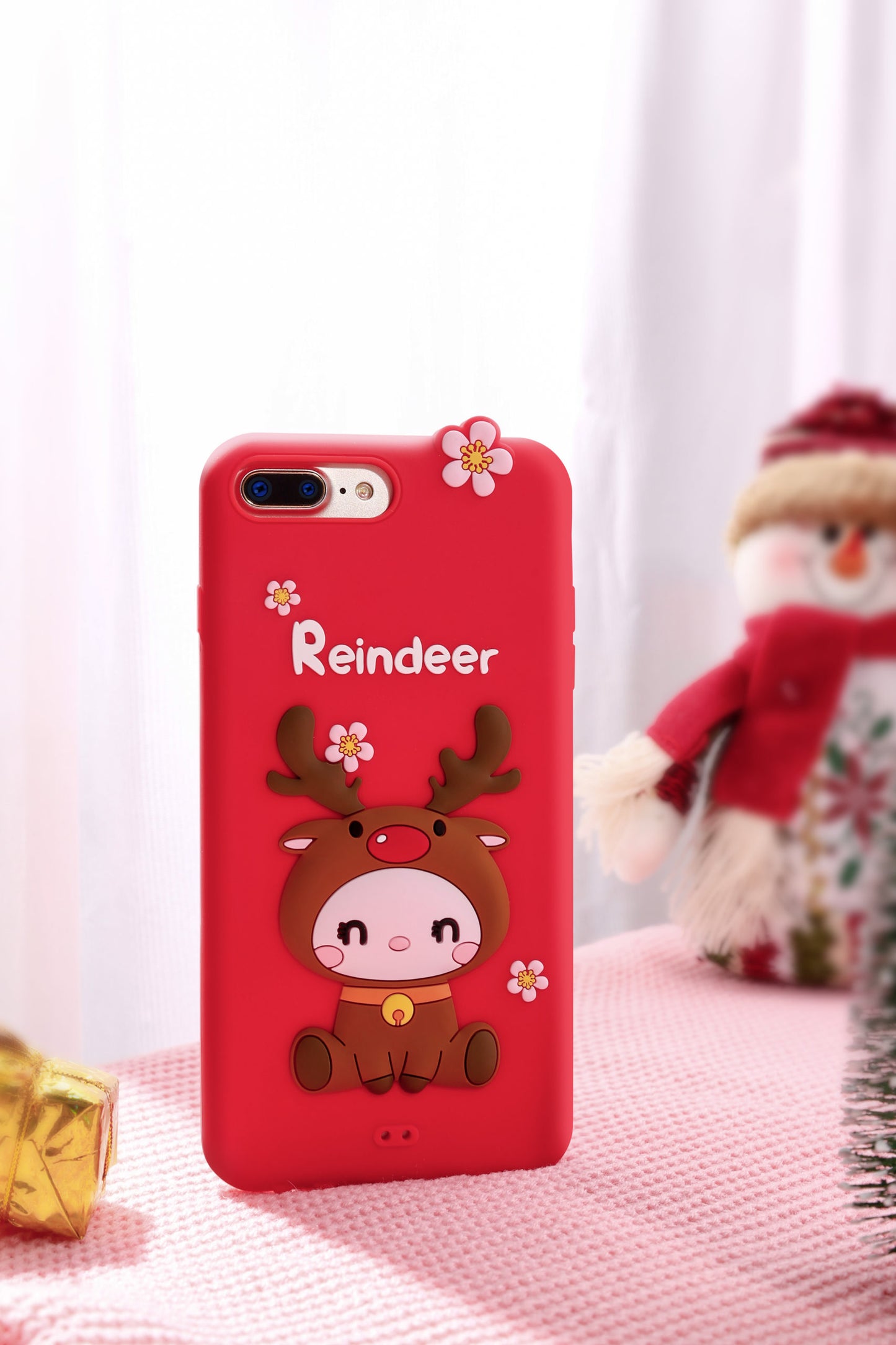 LOFTER Nice Girls Phone Cases A Gift Set Covers Cute 3D Reindeer Flower Silicone TPU Wrist Lanyard Strap For iPhone 7/8 (4813)