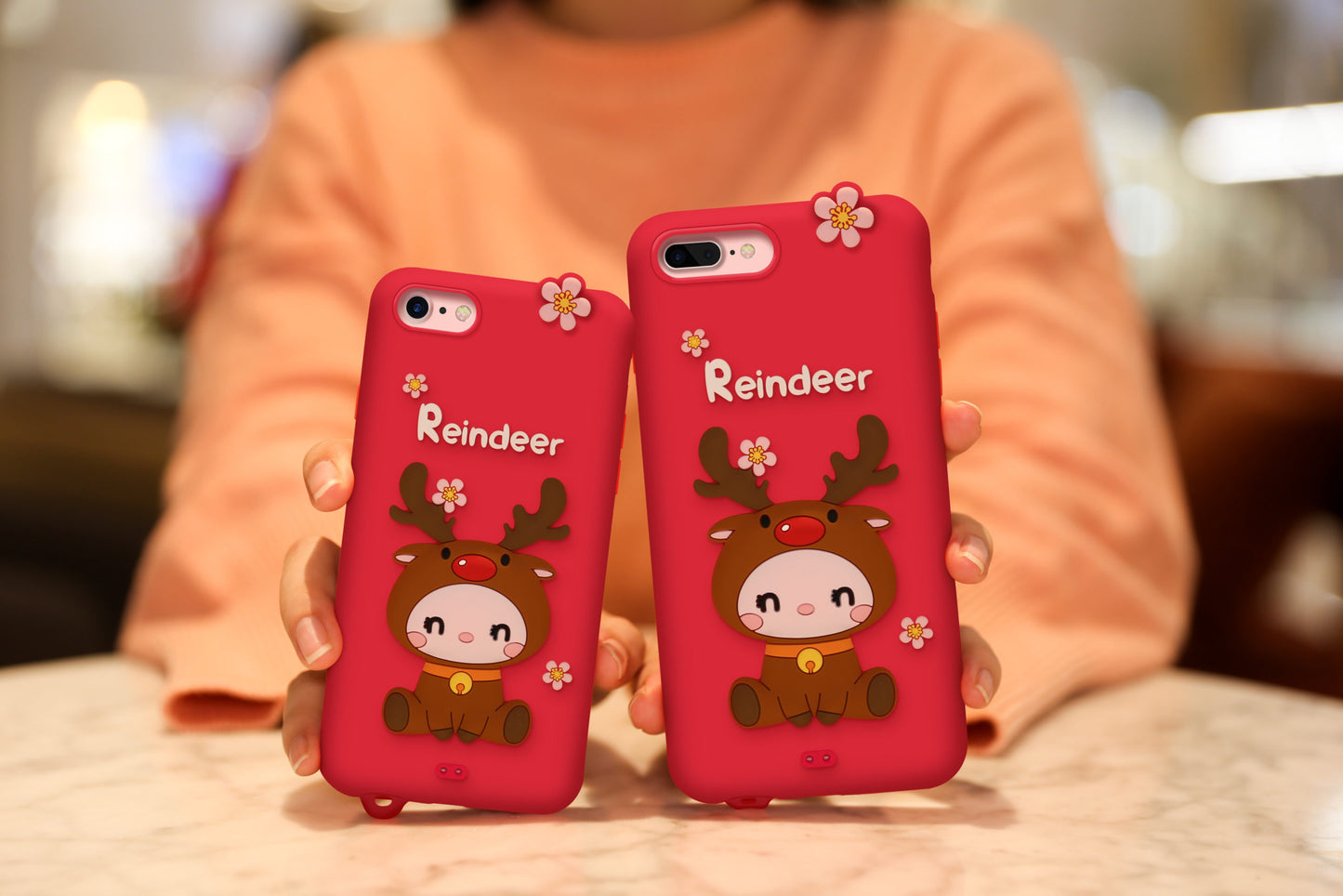 LOFTER Nice Girls Phone Cases A Gift Set Covers Cute 3D Reindeer Flower Silicone TPU Wrist Lanyard Strap For iPhone 7/8 (4813)