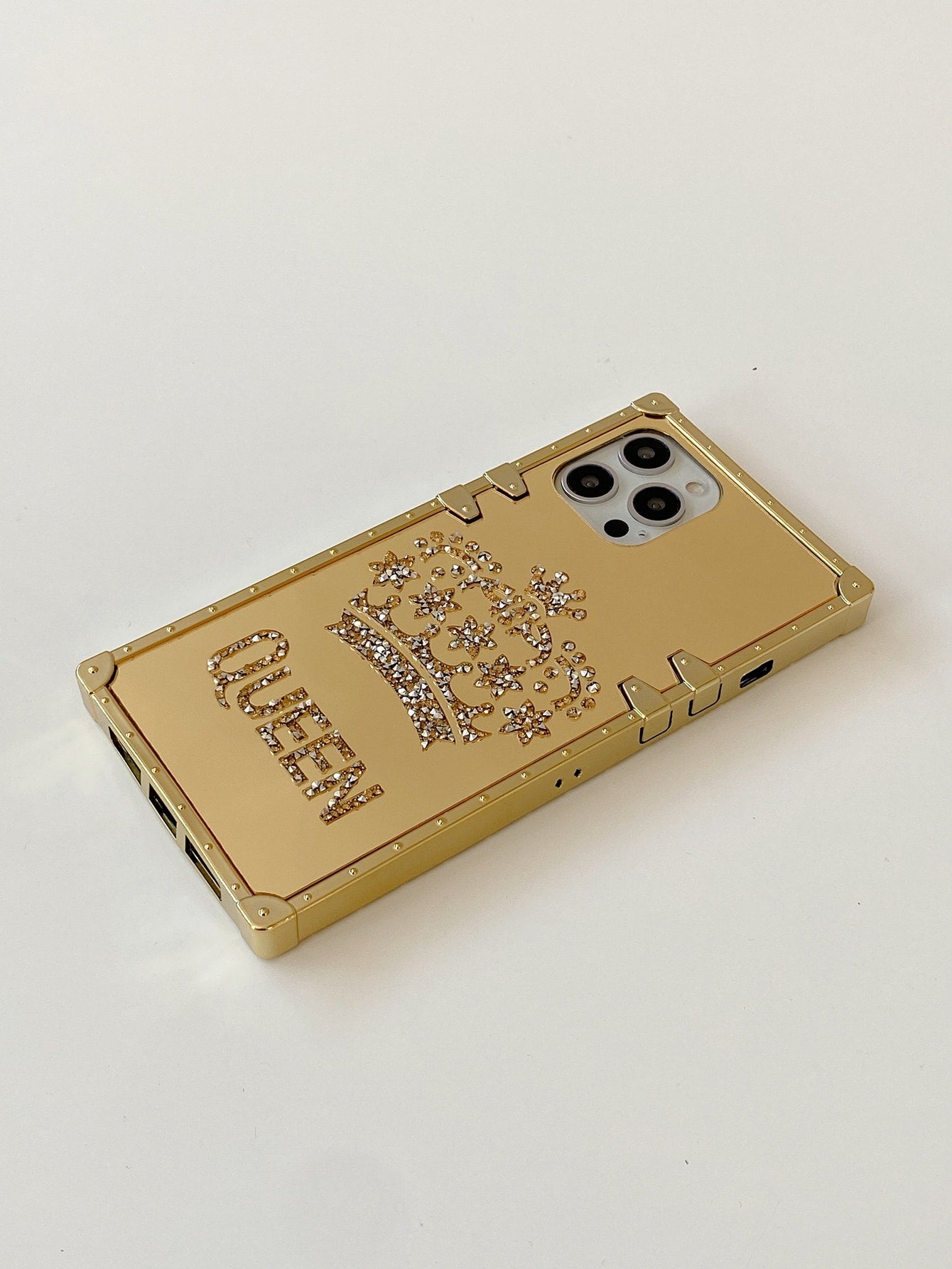 Rhinestone Decor Crown Pattern Mirror Phone Case for iPhone 12 Pro Max - White (1102317)