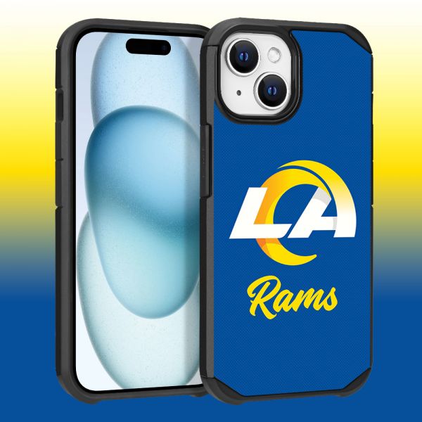 Apple iPhone 15 (6.1) / iPhone 14 (6.1) / iPhone 13 (6.1) - NFL Licensed Los Angeles Rams Team Logo on Blue Textured Dual Layer Case (1103111) (MSRP $44.99)