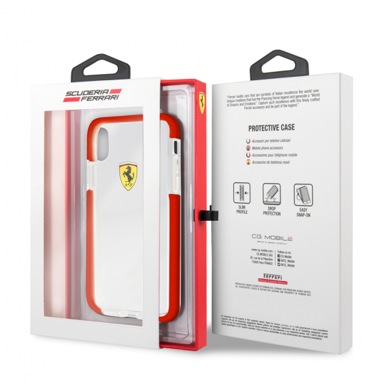 IPHONE X & IPHONE XS FERRARI ON TRACK COLLECTION, TPU/PC RED TRANSPARENT SHOCK ABSORPTION CASE WITH(131)