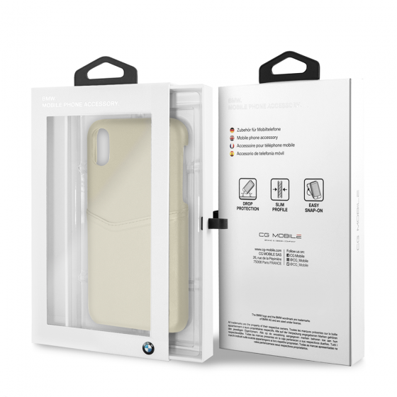 iPhone X & iPhone XS BMW Beige Genuine Leather/Card Slot Hard Case(126)