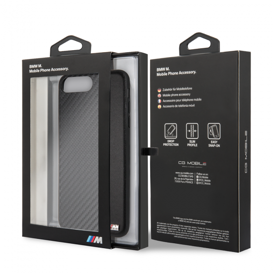 IPHONE 8 PLUS & IPHONE 7 PLUS BMW NAVY STRIPE/ PU CARBON FIBER HARD CASE(133)