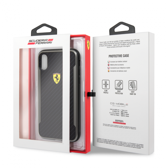iPhone XS Max Ferrari Black Hard Case with Printed Carbon Effect(113)