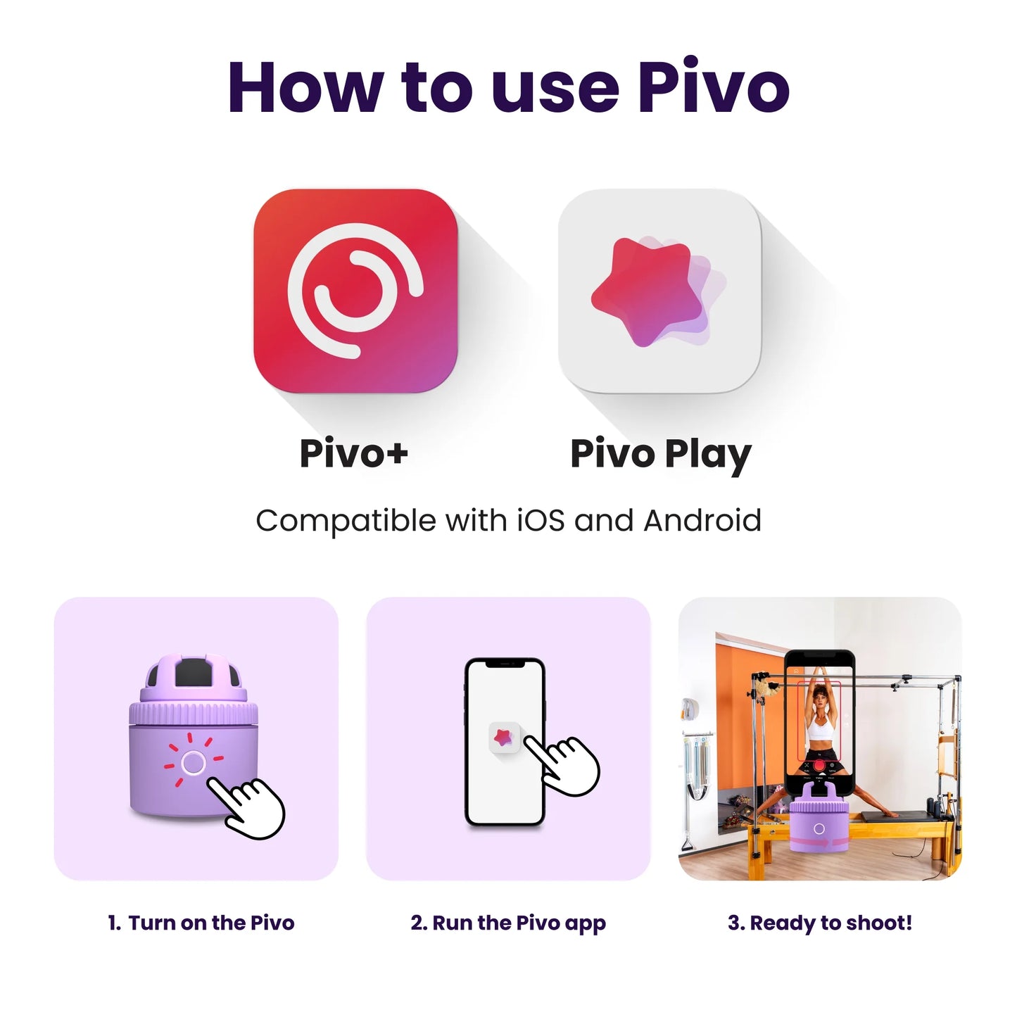 Pod Lite Fitness Tracking Phone Holder, Auto 360° Rotation, Selfie, Handsfree Video Recording - Purple (1102814)