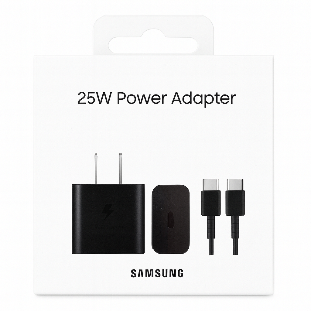 SAMSUNG 25W TRAVEL ADAPTER WITH CABLE (Type C - Type C)- BLACK ( 1103399) (MSRP $49.99)