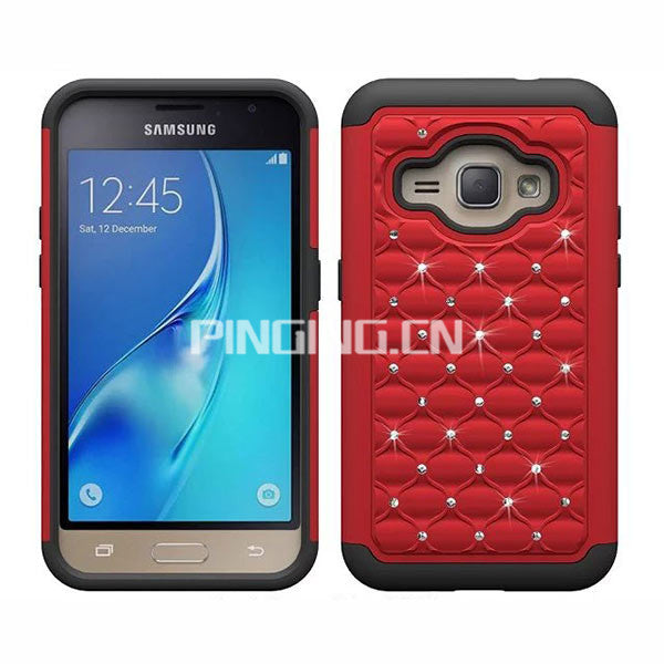 Galaxy J2 Pure Bling Diamond Starry Rubber Hybrid Combo Armor Rhinestone Case - Red (602)