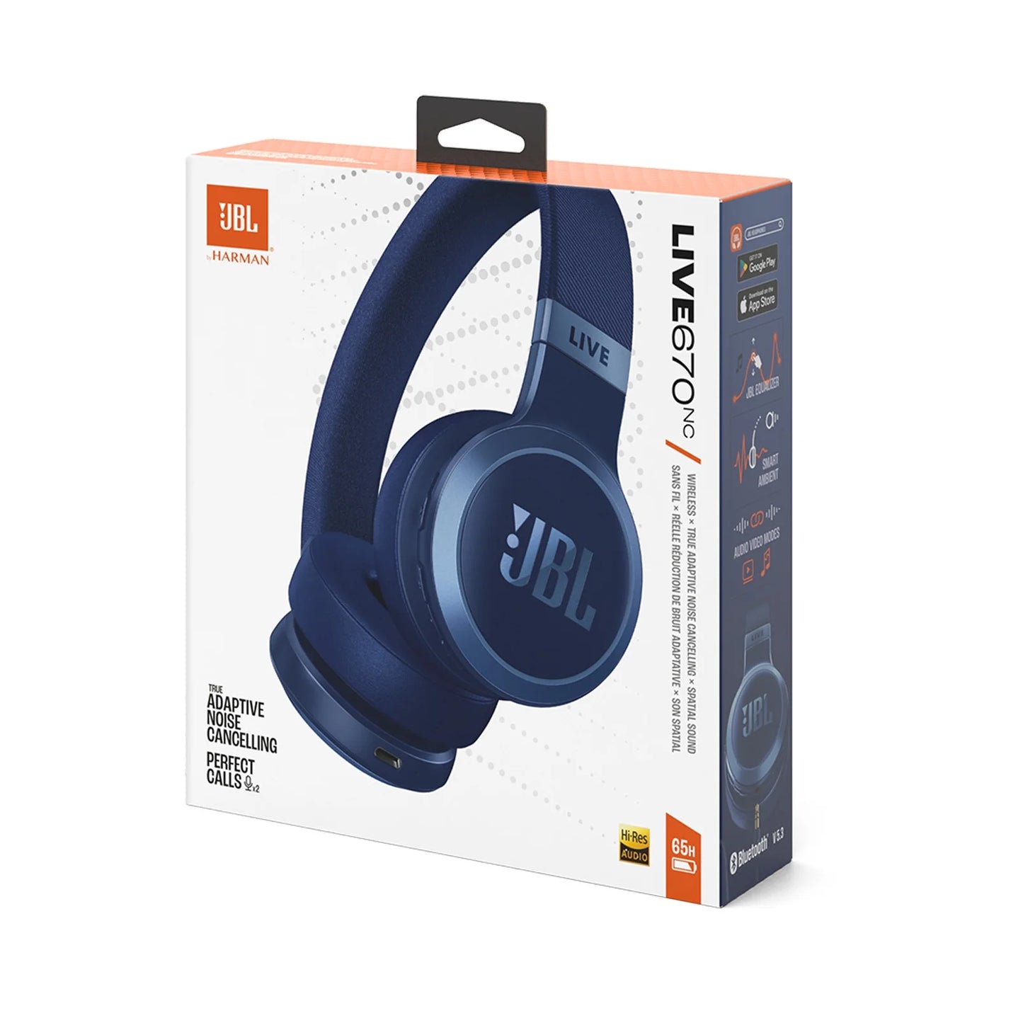 JBL Live 670NC - Wireless On-Ear Headphones with True Adaptive Noise Cancelling - Blue (1103159) (MSRP $149.99)