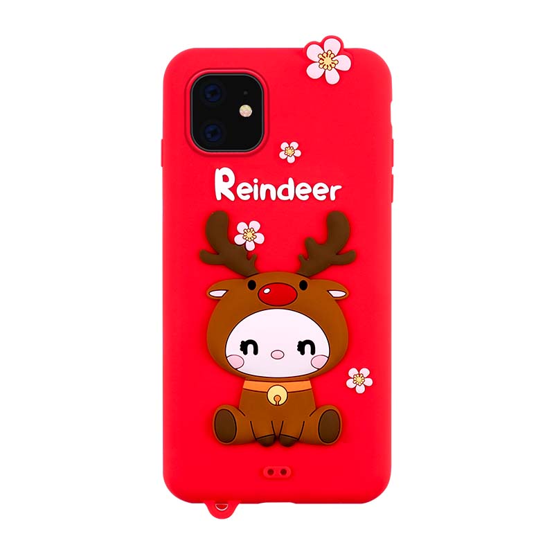 LOFTER Nice Girls Phone Cases A Gift Set Covers Cute 3D Reindeer Flower Silicone TPU Wrist Lanyard Strap For iPhone 11 Pro Max (4815)