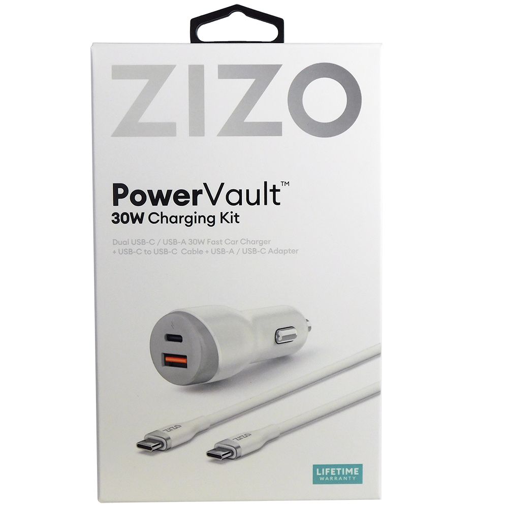 Zizo - PowerVault Bundle: 30W C0ar Charger w/ 6ft USB-C to USB-C Cable + USB-A to USB-C Adapter - White (1107154)