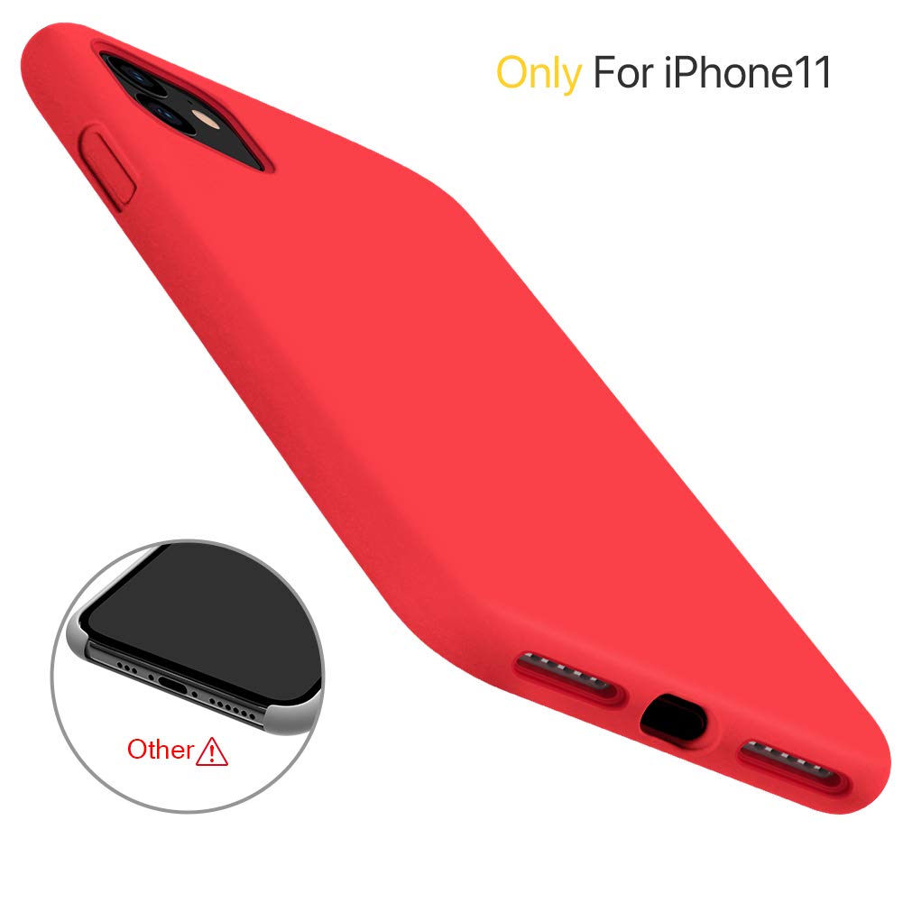 iPhone 11 Pro 5.8 Silicone Case , Liquid Silicone Full Body Thickening Design Phone Case (with Microfiber Lining) - Red (4687)