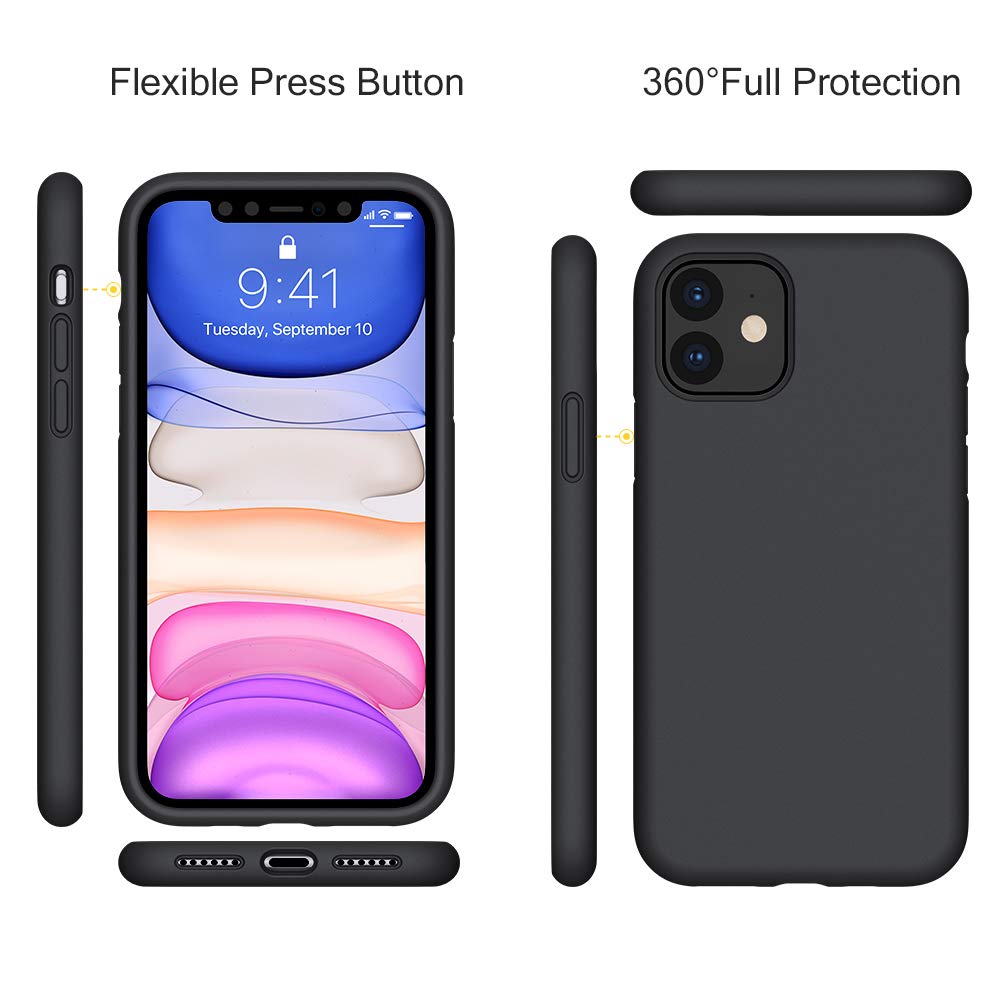iPhone 11 Pro 5.8 Silicone Case , Liquid Silicone Full Body Thickening Design Phone Case (with Microfiber Lining) - Black (4686)