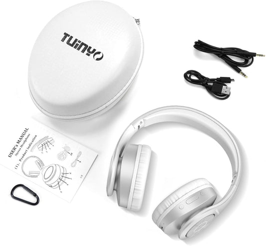 TUINYO Bluetooth Headphones Wireless, Over Ear Stereo Wireless Headset 40H Playtime with deep bass, Soft Memory-Protein Earmuffs, Built-in Mic Wired Mode PC/Cell Phones/TV-White ( 1103646) (MSRP $39.99)