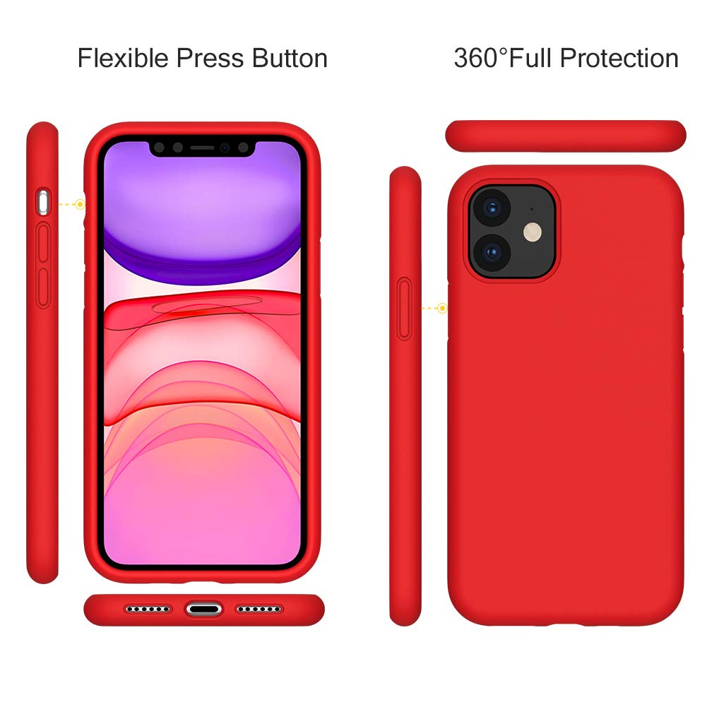 iPhone 11 Pro 5.8 Silicone Case , Liquid Silicone Full Body Thickening Design Phone Case (with Microfiber Lining) - Red (4687)
