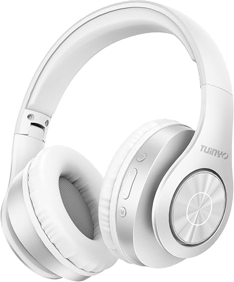 TUINYO Bluetooth Headphones Wireless, Over Ear Stereo Wireless Headset 40H Playtime with deep bass, Soft Memory-Protein Earmuffs, Built-in Mic Wired Mode PC/Cell Phones/TV-White ( 1103646) (MSRP $39.99)