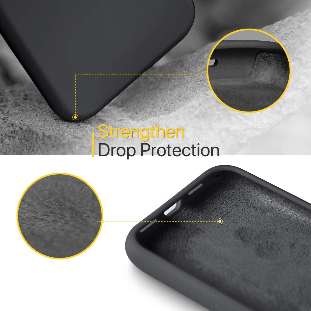 iPhone 11 Pro 5.8 Silicone Case , Liquid Silicone Full Body Thickening Design Phone Case (with Microfiber Lining) - Black (4686)