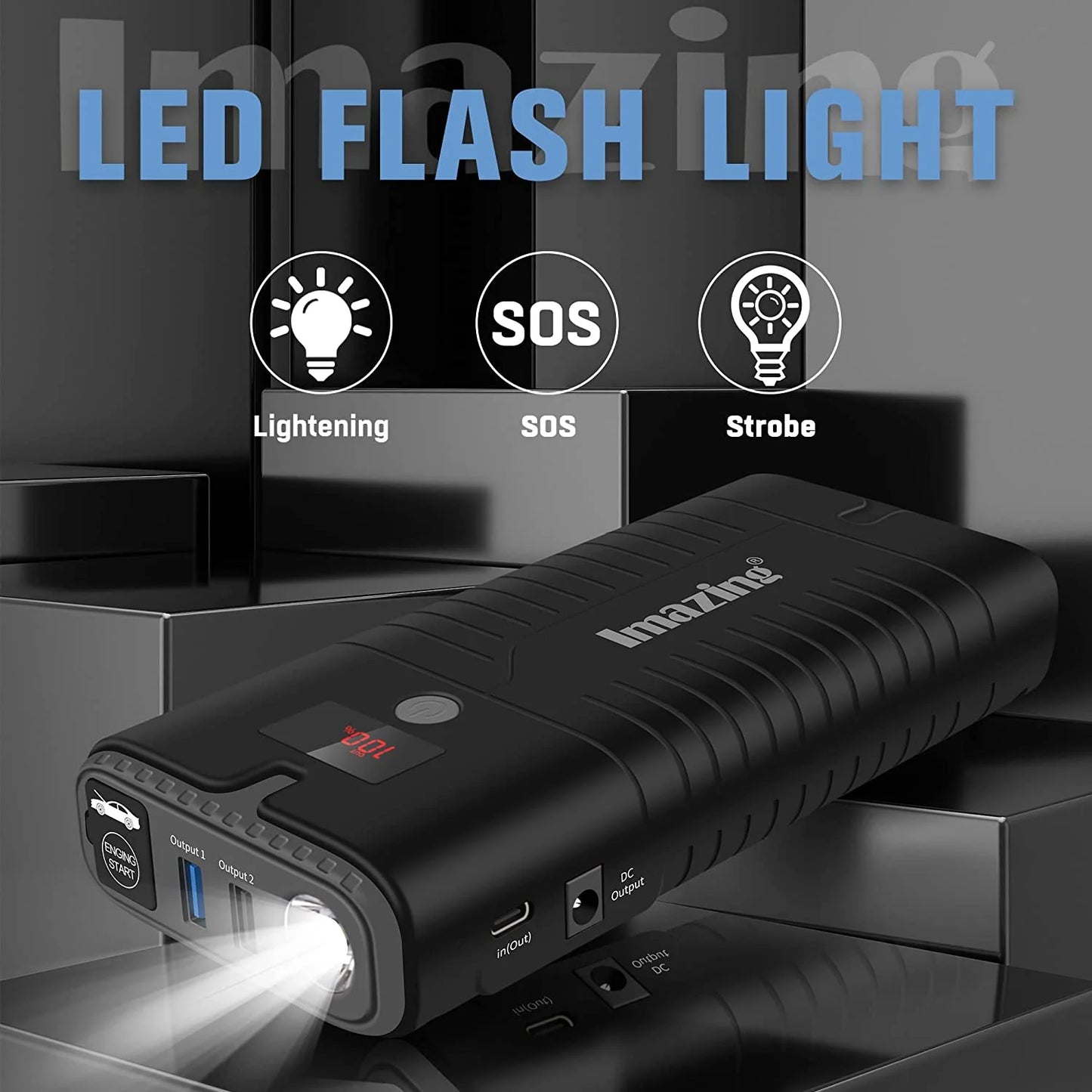 Imazing Portable Car Jump Starter 2000A Peak 18000mAH, 12V Auto Battery Booster Portable Power Pack with LCD Display Jumper Cables, QC 3.0 and LED Light (1102812)