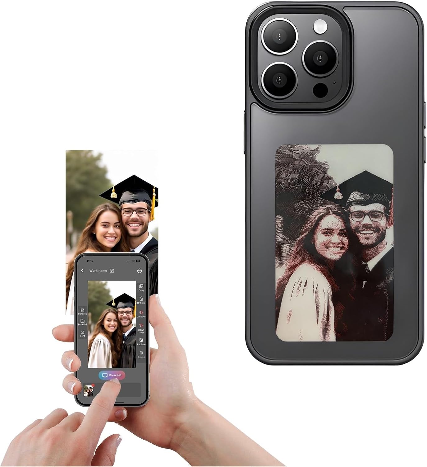 Smart Ink Screen Phone Case with 4 Color E-Ink Display Picture, Easy to APP DIY Your Favorite Photos, No Power Consumption NFC Phone Case for 15 Pro Max - Black (1102595)