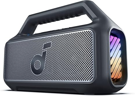 soundcore Boom 2 By Anker, Outdoor Speaker, 80W, Subwoofer, BassUp 2.0, 24H Playtime, IPX7 Waterproof, Floatable, RGB Lights, USB-C, Custom EQ, Bluetooth 5.3, Portable for Camping, Beach, and Backyard (1103081) (MSRP 169.99)