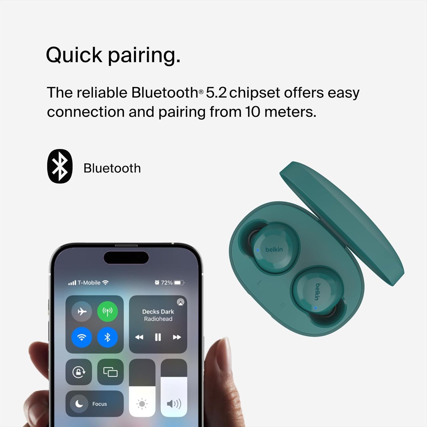 Belkin SoundForm Bolt True Wireless Earbuds, Wireless Charging, IPX4 Sweat and Water-Resistant, USB-C, Up to 28 Hours of Battery Life for Apple iPhone, Samsung Galaxy, Google Pixel, and More - Teal (1103084) (MSRP 49.99)