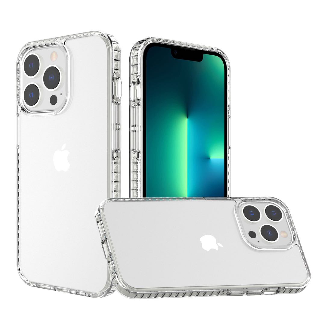 Apple iPhone 13 Mini 5.4 Max Thick Diamond Design Edged Colorful Buttons Hybrid Case Cover - Clear/Clear (1102284)