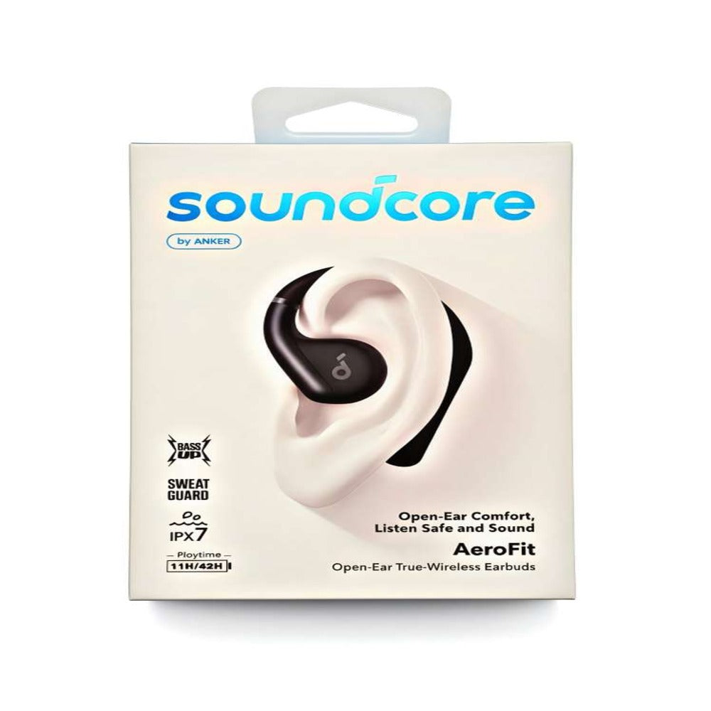 Soundcore by Anker, AeroFit Open-Ear Headphones, Ultra Comfort, Snug Fit, Ergonomic Ear Hook, Balanced Sound, IPX7 Waterproof, 42H Playtime, Bluetooth 5.3, App Control, Clear Calls - Black (1103145) (MSRP $129.99)