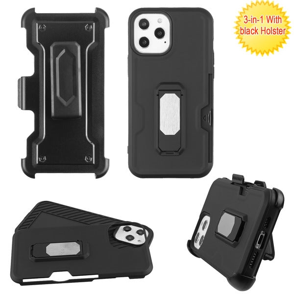 MyBat Grip Stand Protector Case Combo (with Black Holster)(with Card Wallet) for Apple iPhone 12 (6.1) / 12 Pro (6.1) - Black / Black (1106463)
