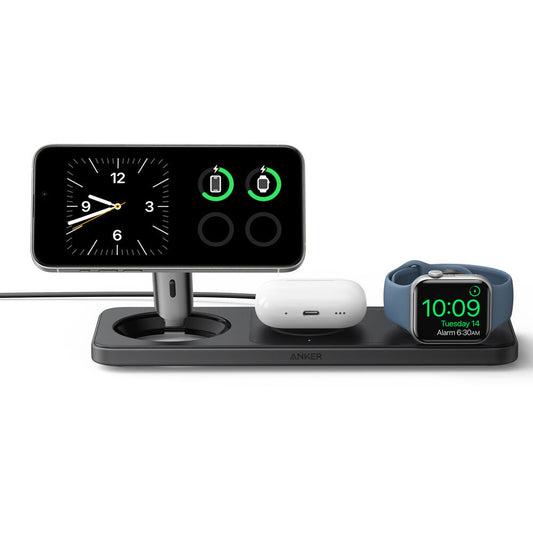 ANKER MAGGO WIRELESS CHARGING STATION (15W, 3-IN-1 PAD, QI2) - BLACK (1108244) (MSRP $99.99)
