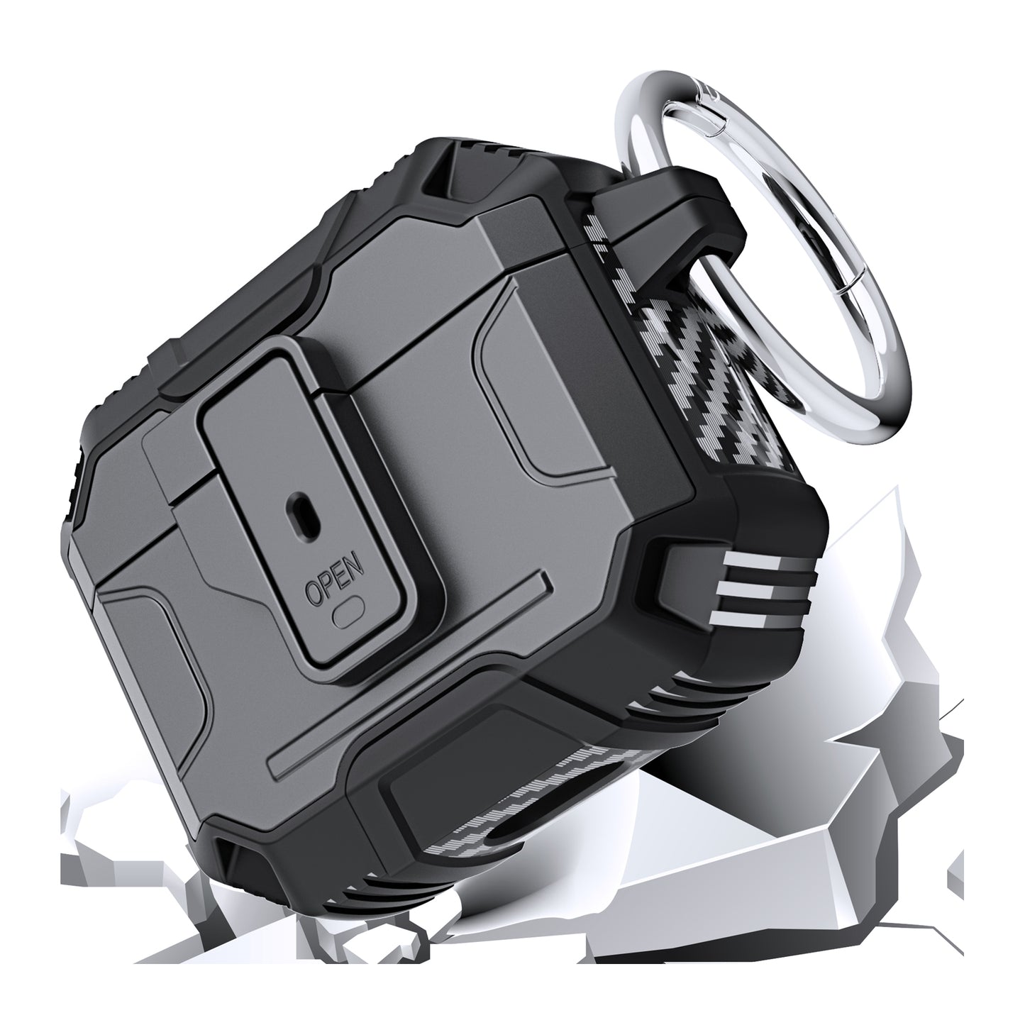 AirPods Pro Rugged ShockProof Hybrid With Open Button Metal Hook Case Cover - Black (1103815)
