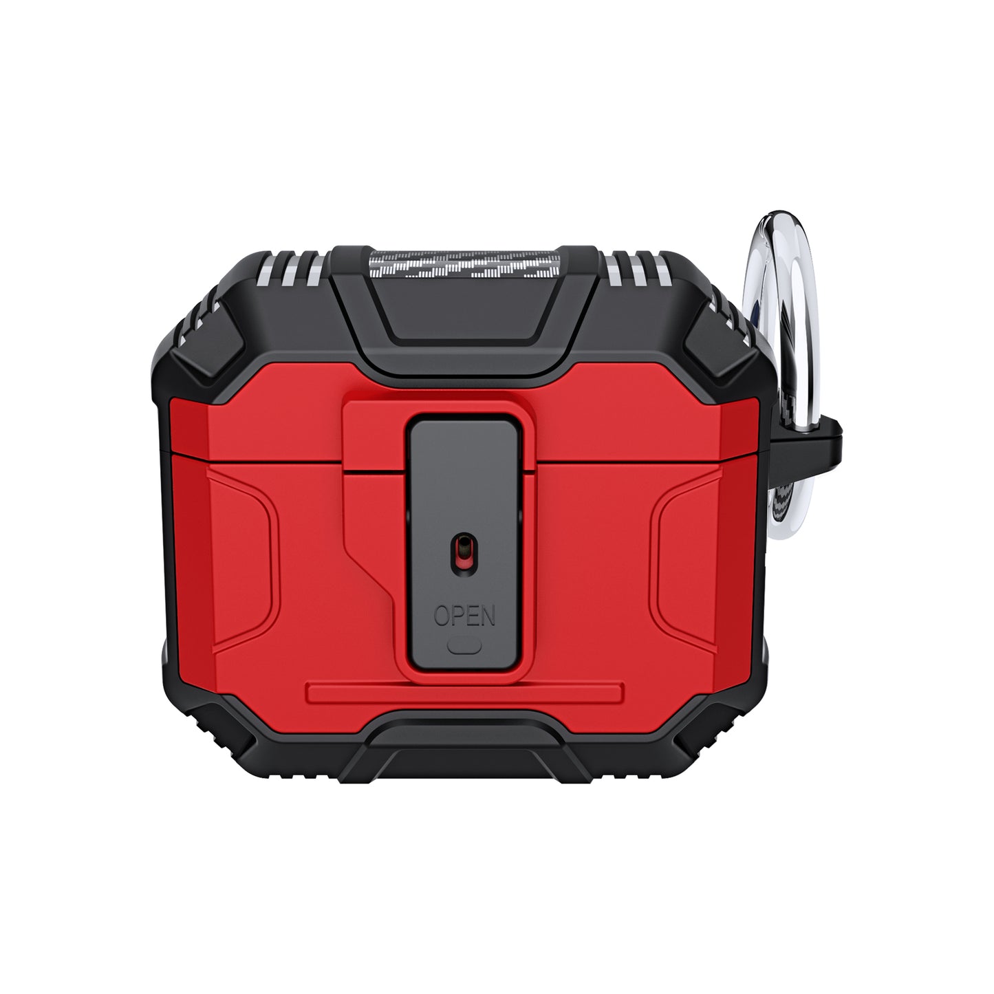 AirPods 3 Rugged ShockProof Hybrid With Open Button Metal Hook Case Cover - Red (1103902)