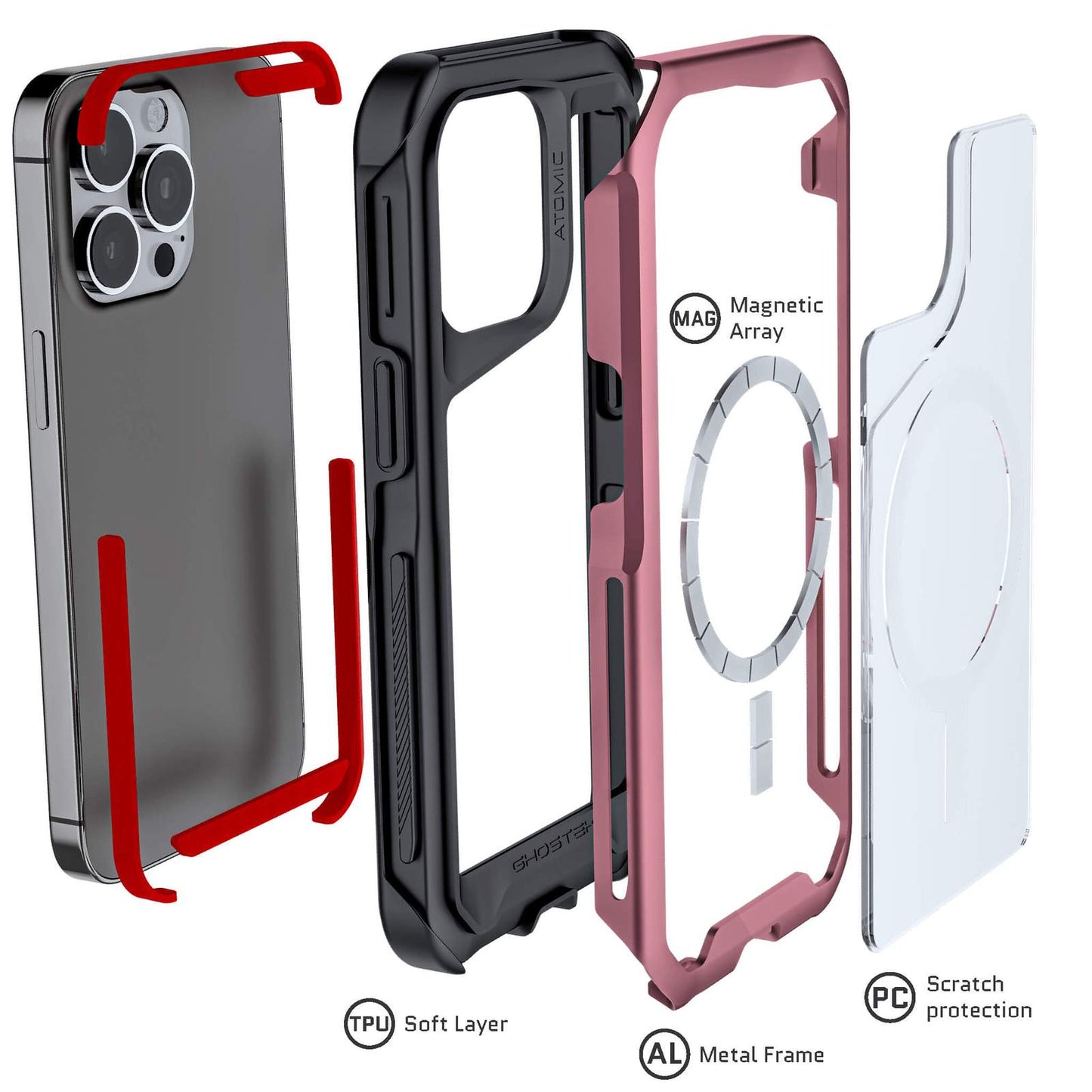 iPhone 13 Pro Max - ATOMIC Slim Metal Case with MagSafe - Black/Pink (1102210)