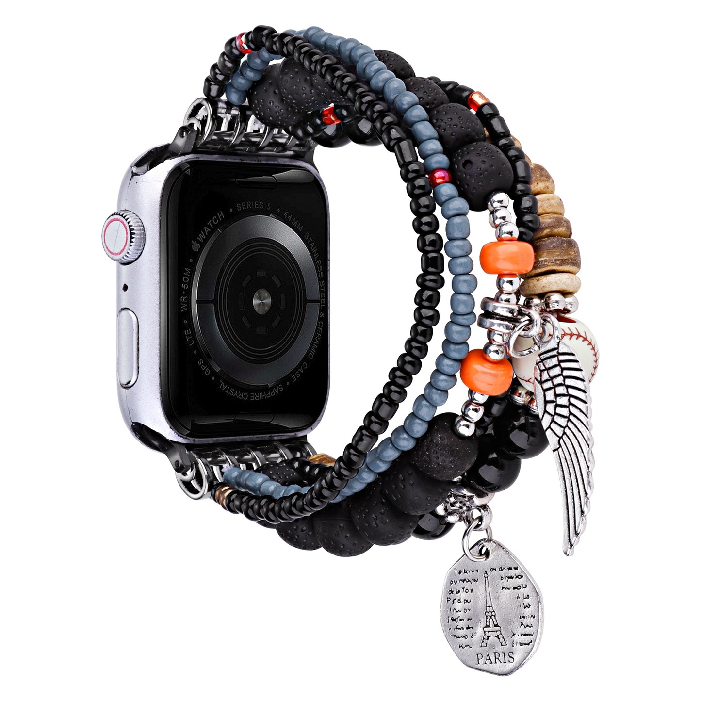 Apple Watch Size 38/40/41mm Beads Ornaments Watchband - Black (1107569)
