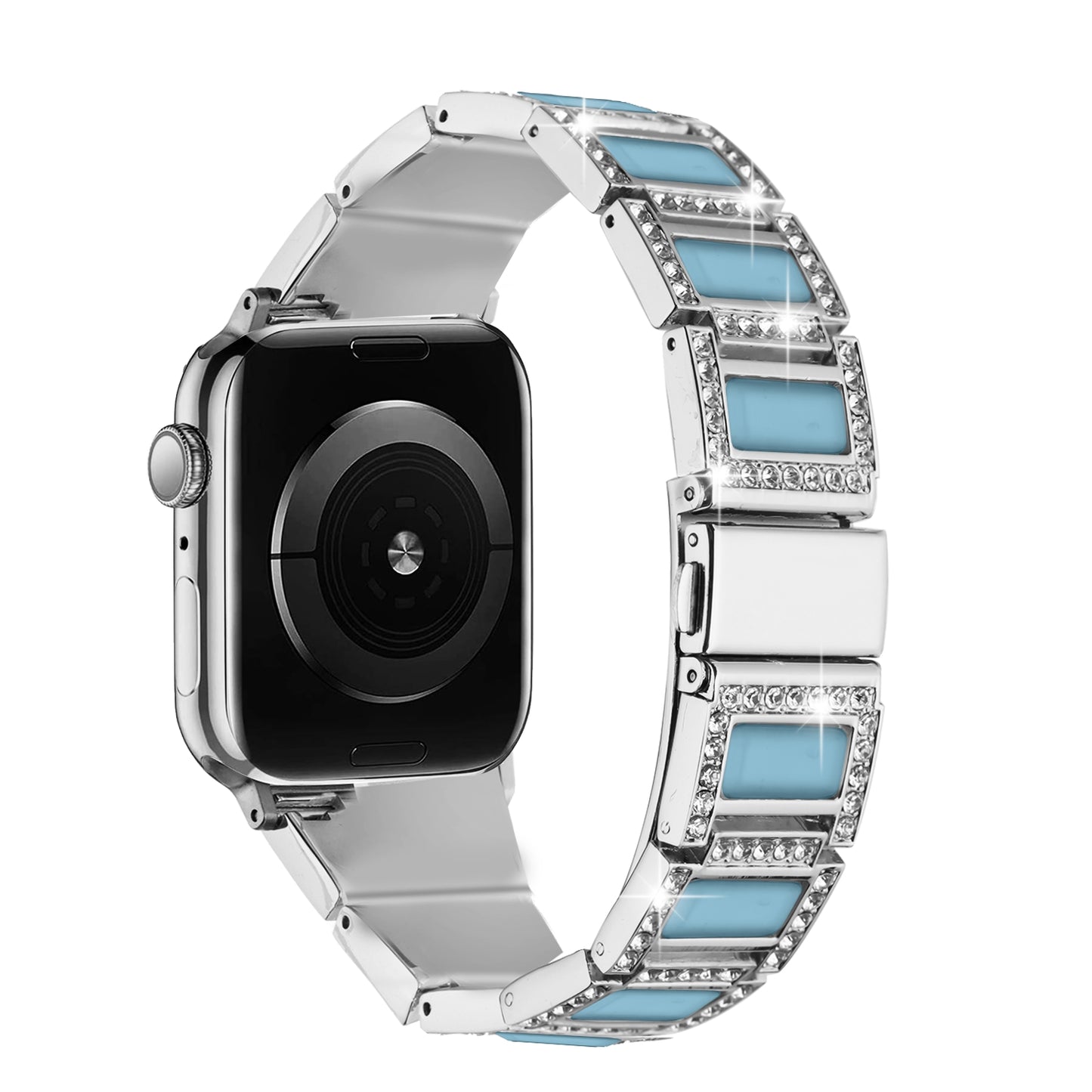 Apple Watch Size 38/40/41mm Jewel Diamond Bling Zinc Alloy Watch Band - Silver+Light Blue (1107589)