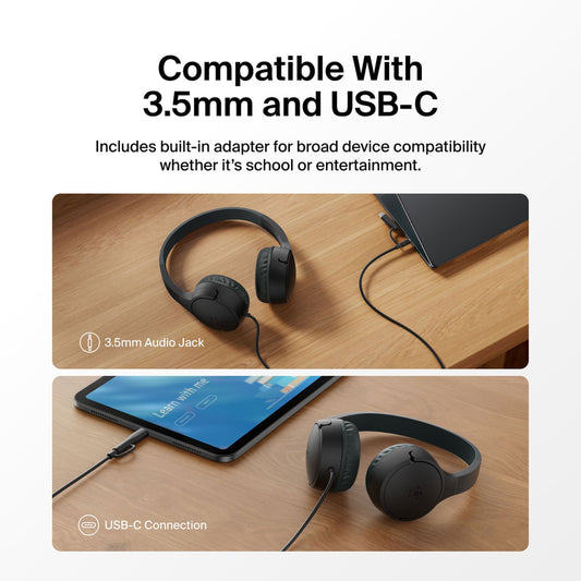 Belkin Mini Wired On-Ear Kids Headphones - Black (1108242) (MSRP $49.99)