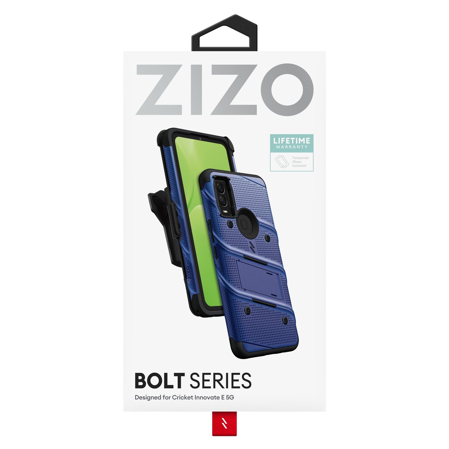CRICKET INNOVATE E 5G ZIZO BOLT BUNDLE CASE WITH TEMPERED GLASS - BLUE & BLACK (1105038)