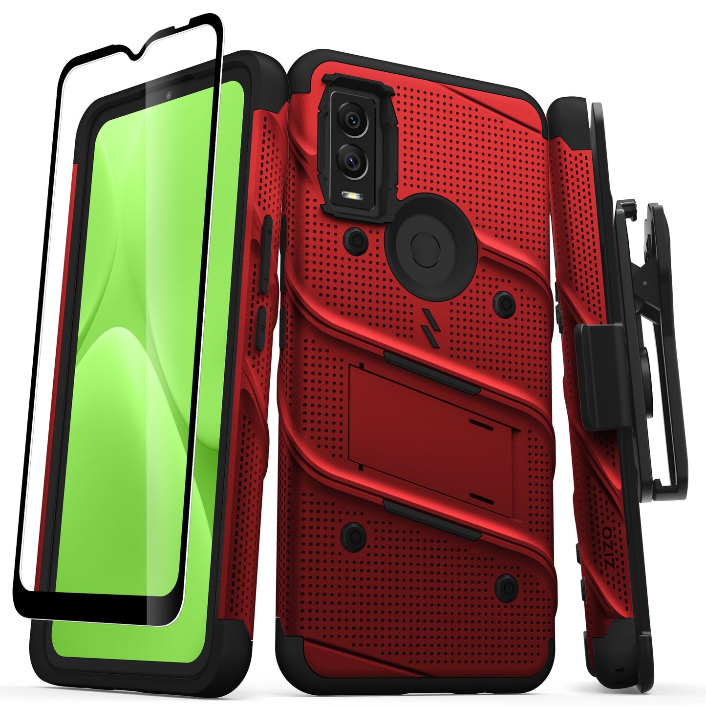 CRICKET INNOVATE E 5G ZIZO BOLT BUNDLE CASE WITH TEMPERED GLASS - RED & BLACK (1105036)