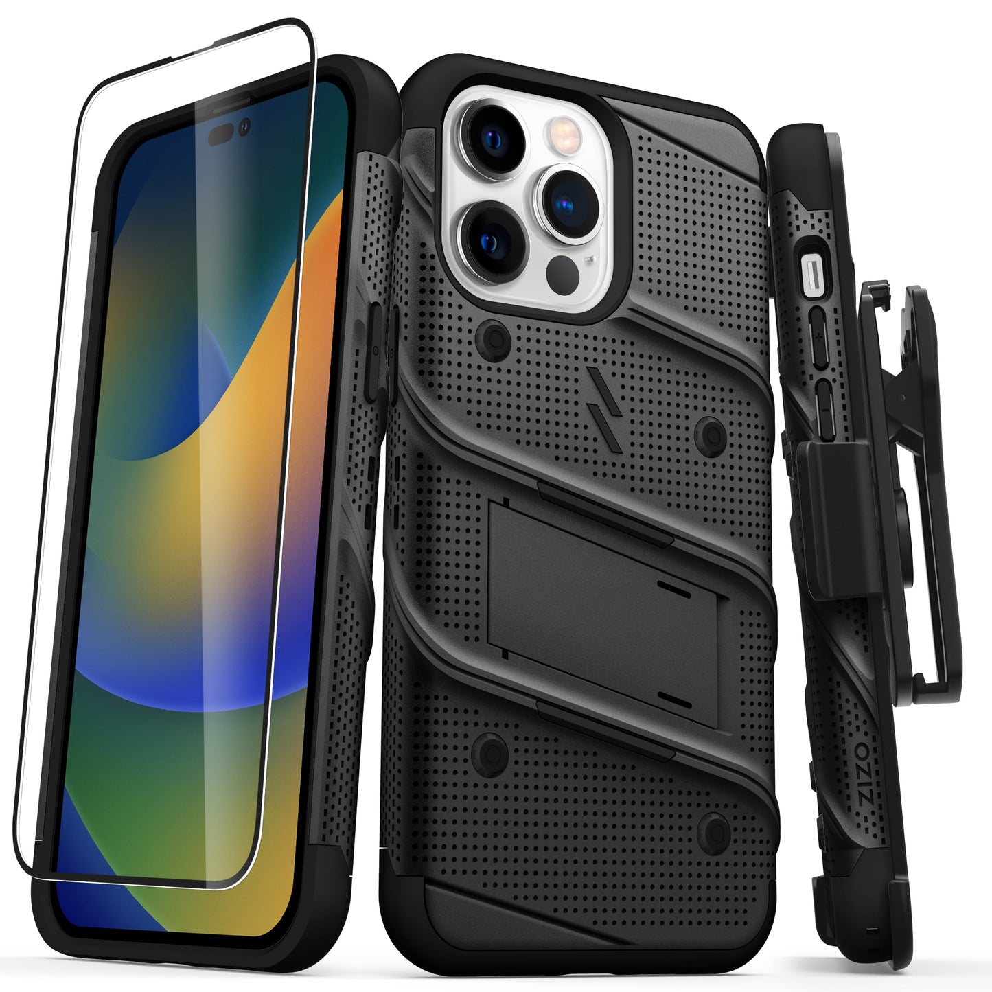 APPLE IPHONE 14 PRO MAX (6.7) ZIZO BOLT BUNDLE CASE WITH TEMPERED GLASS - BLACK & BLACK (1104771)