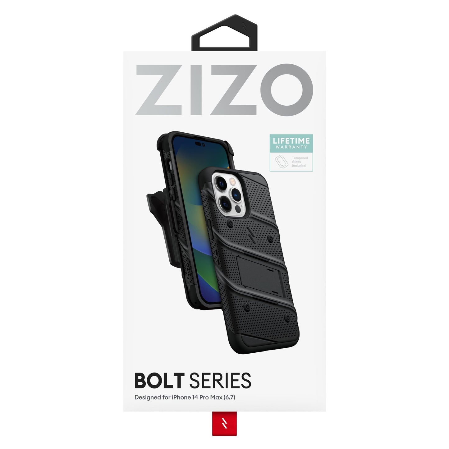 APPLE IPHONE 14 PRO MAX (6.7) ZIZO BOLT BUNDLE CASE WITH TEMPERED GLASS - BLACK & BLACK (1104771)