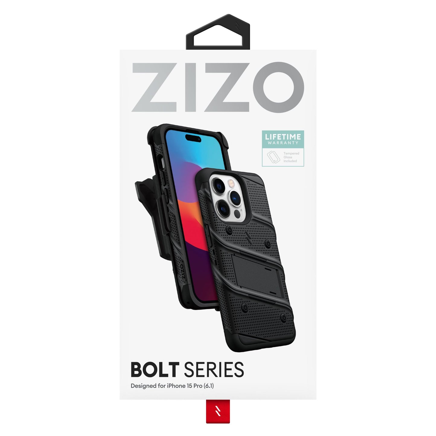 ZIZO BOLT BUNDLE IPHONE 15 PRO CASE WITH TEMPERED GLASS - BLACK & BLACK (1106167)