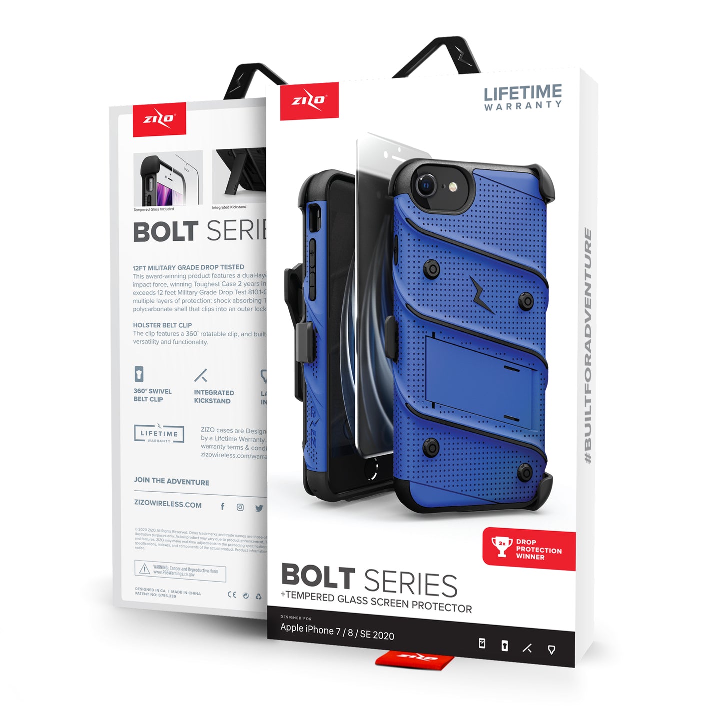 APPLE IPHONE SE (2020) IPHONE 8/7 ZIZO BOLT SERIES CASE W/ TEMPERED GLASS - BLUE & BLACK (1100949)