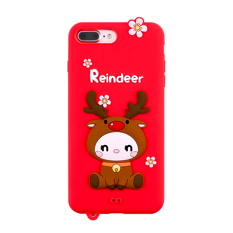 LOFTER Nice Girls Phone Cases A Gift Set Covers Cute 3D Reindeer Flower Silicone TPU Wrist Lanyard Strap For iPhone 7/8 (4813)