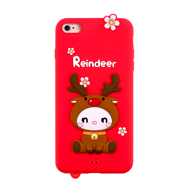 LOFTER Nice Girls Phone Cases A Gift Set Covers Cute 3D Reindeer Flower Silicone TPU Wrist Lanyard Strap For iPhone 7/8 (4813)