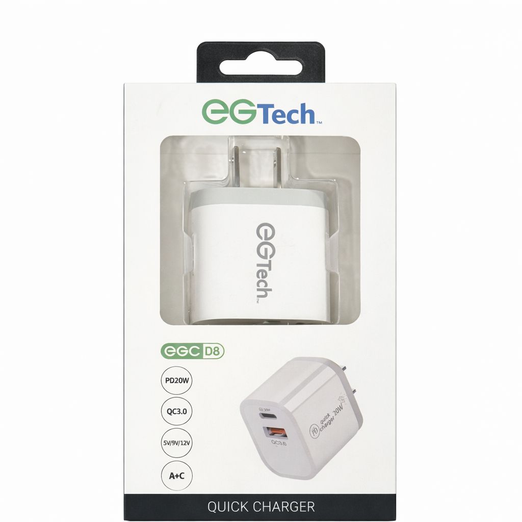 EGTECH FLIP PD20W 20W FAST CHARGER - A+C - QC3.0 - USB-A AND TYPE-C OUTPUT - WHITE ( 1107695) (MSRP $39.99) (Copy)