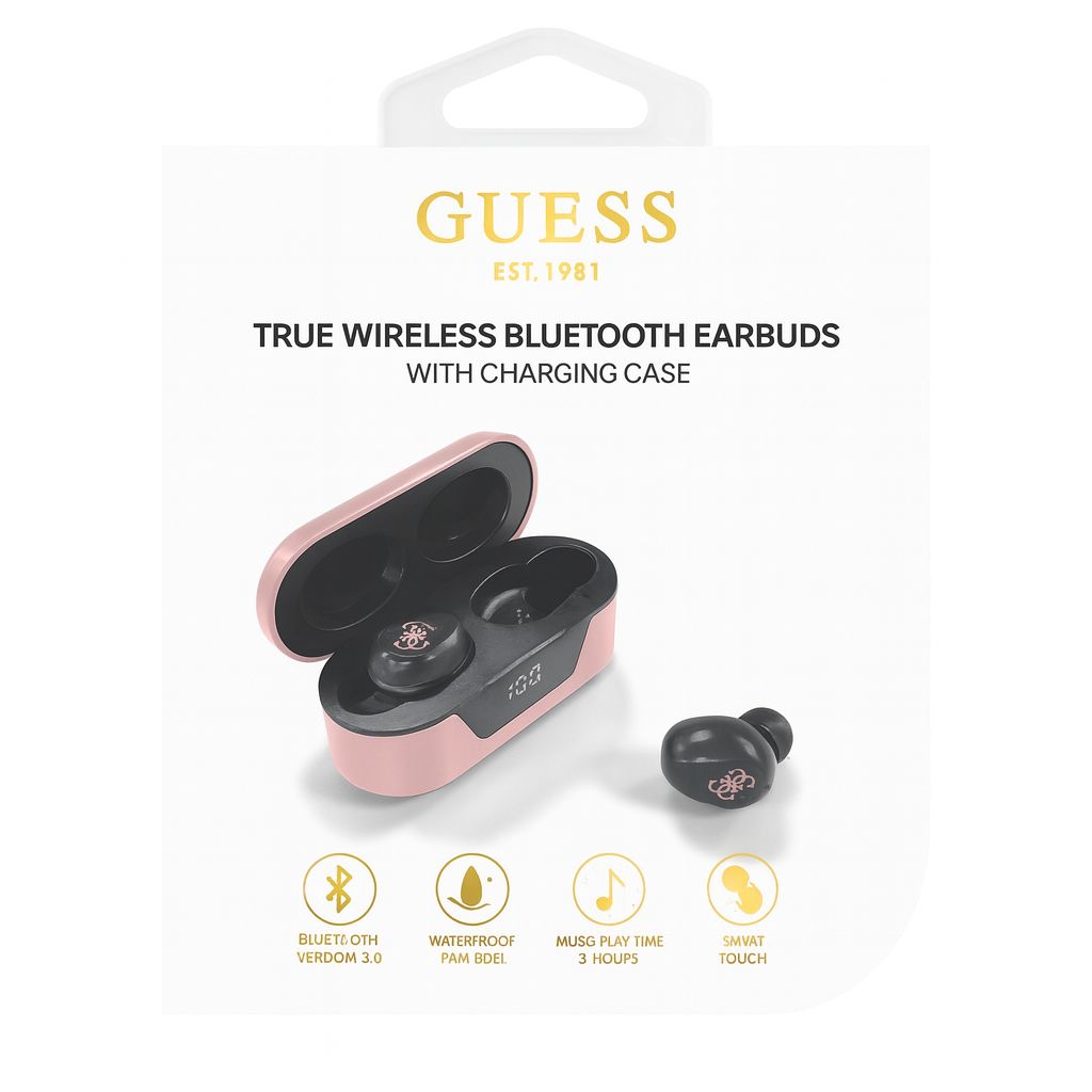 GUESS - TRUE WIRELESS EARPHONES TOUCH CONTROL + LED CHARGE INDICATOR- BT5.0 / 4-5H CALL & MUSIC TIME -DC 5V/400mAh - PINK ( 1103627) (MSRP $69.99)