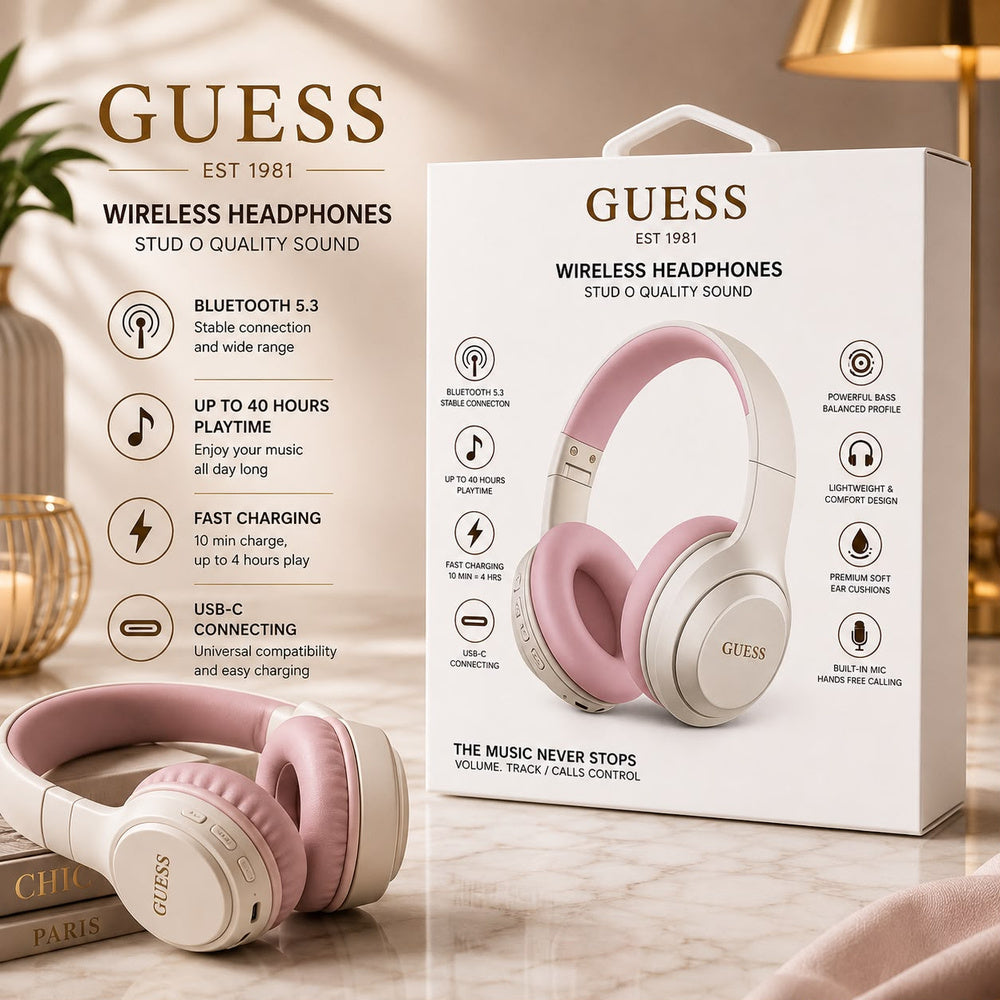 Guess Bluetooth Headphone Bi Color Printed Gold Logo GUOBHV21PBCEP -Pink (1108104) (MSRP $79.99)