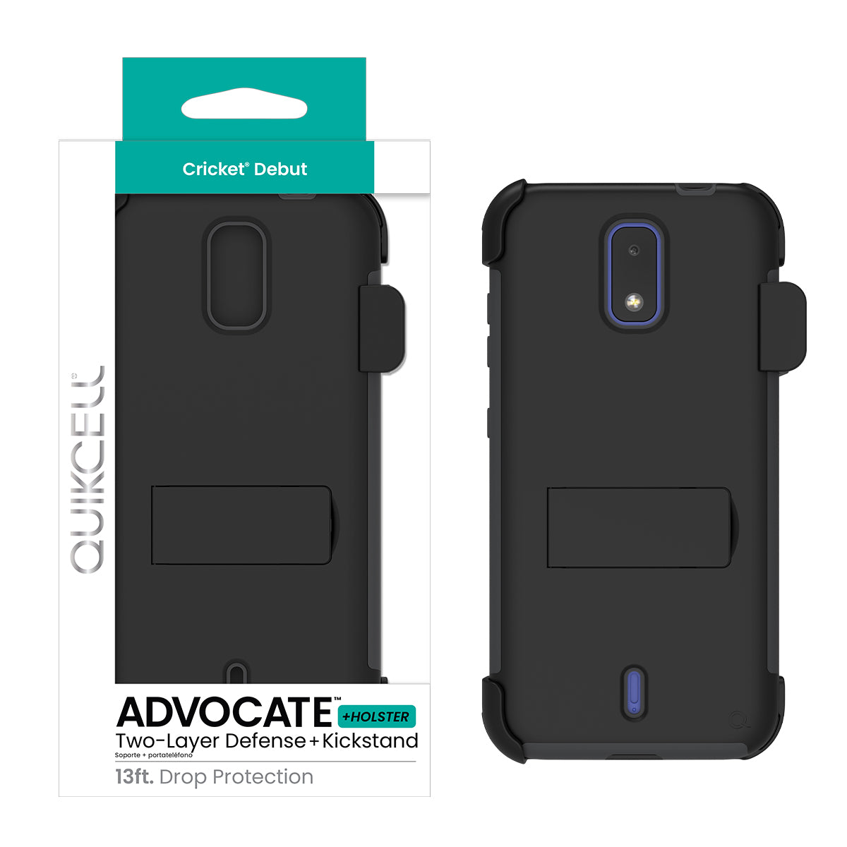 Cricket Debut Quikcell ADVOCATE + HOLSTER Kickstand Case - STEEL BLACK (1103102)