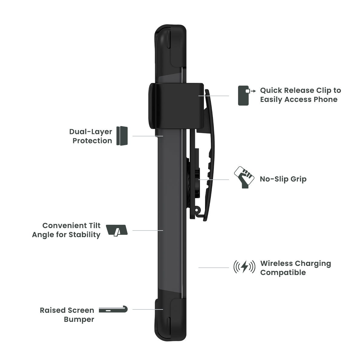 Samsung Galaxy S21 FE/FE 5G QUIKCELL ADVOCATE + HOLSTER Dual-Layer Kickstand Case - STEEL BLACK (1104067)