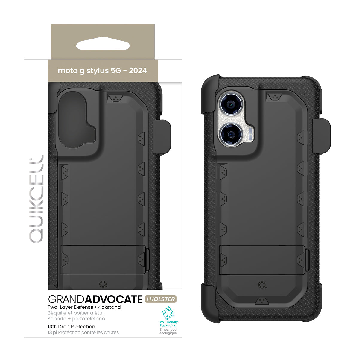 Quikcell Moto G Stylus 5G (2024) GRAND ADVOCATE + HOLSTER Dual-layer Kickstand Case Armor Black (1107774)