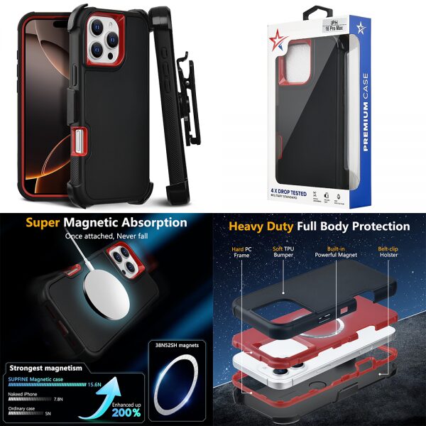 Cube® - Apple iPhone 16 Pro Max (6.9) - Slim Tough Pro Case - Red PC Hard Cover with Soft Black TPU Bumper Compatible with MagSafe Charger in Premium Box Packaging (1103063) (MSRP 49.99)
