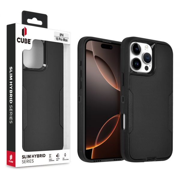 Cube® - Apple iPhone 16 Pro Max (6.9) - Black Heavy Duty Rugged Cover PC with Soft Black TPU Protective Bumper in Cube Retail Box (1103058) (MSRP 39.99)